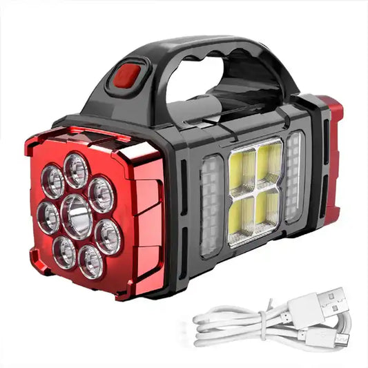 Multifunctional Solar Handheld Flashlight With Power Bank Led Usb Rechargeable Work Torch