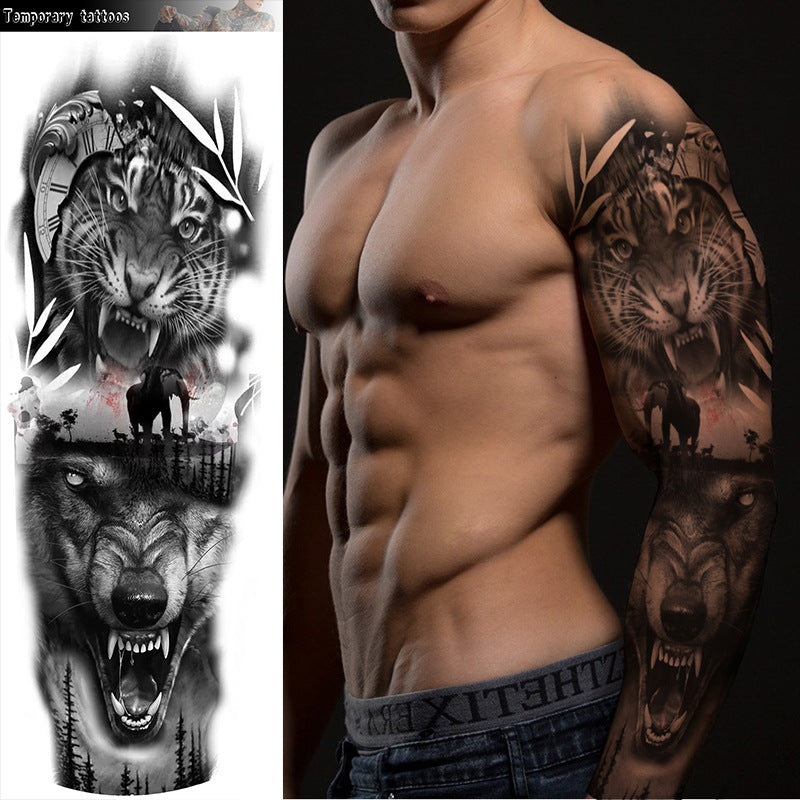 tattooFull arm tattoo Full arm Tattoo Lion tiger Wolf animal Big flower arm tattootattoo stick sticker