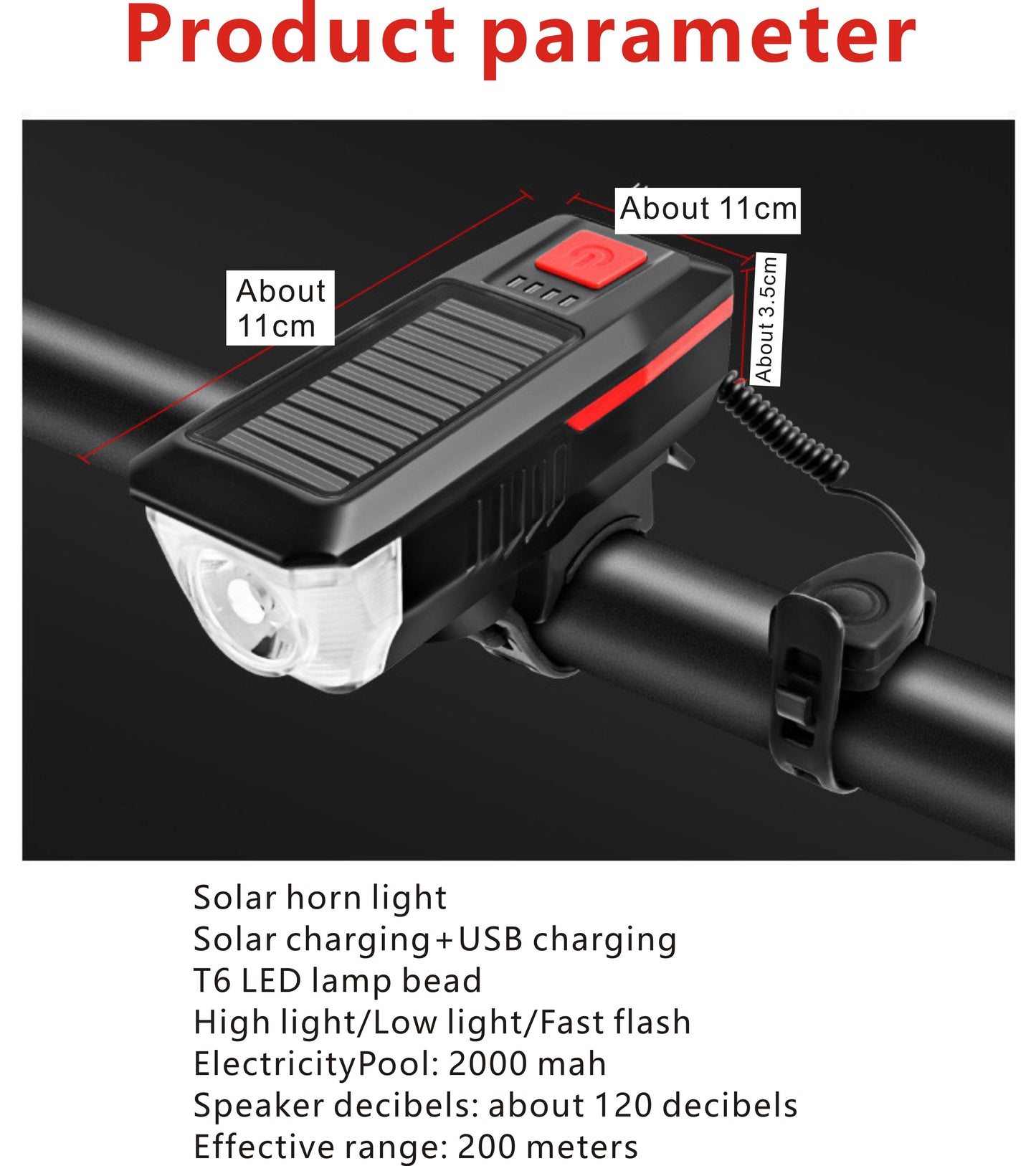 New solar bike lights Usb charging horn night riding lights mountain bike headlights