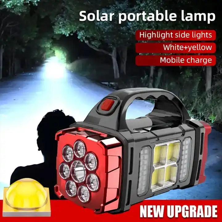 Multifunctional Solar Handheld Flashlight With Power Bank Led Usb Rechargeable Work Torch