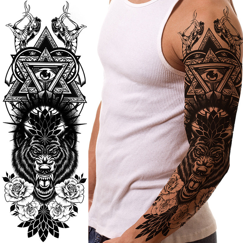 tattooFull arm tattoo Full arm Tattoo Lion tiger Wolf animal Big flower arm tattootattoo stick sticker